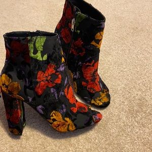 Fall colored felt flower open-toe booties.
